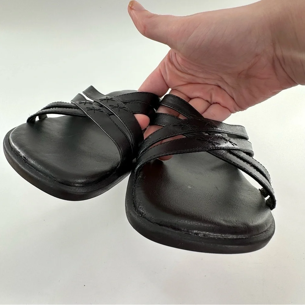 Dockers womens sandals size 8 black leather vintage 90s square toe slides